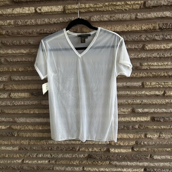 Donna Karan Black Label Intimates White Sheer V Neck Tee NWT $85 Size Small - Picture 2 of 6
